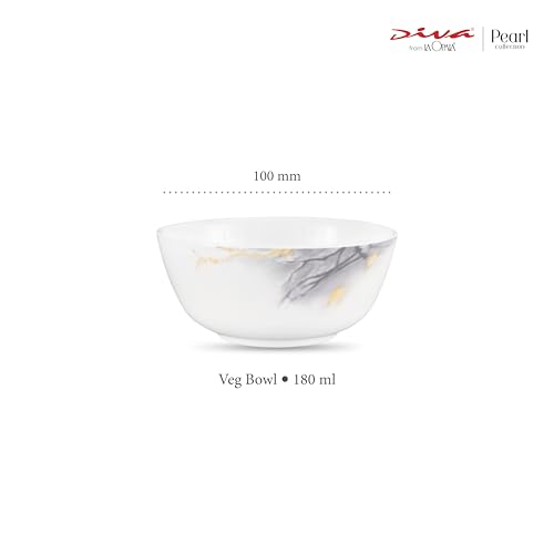 Image of La Opala Diva, Pearl Collection Opal Glass Crockery | Vegetable Bowl 220 ml Set of 6 | Twilight Clouds Design | for dal & Condiments | Microwave Safe | 100% Vegetarian | Extra Strong | Light & White