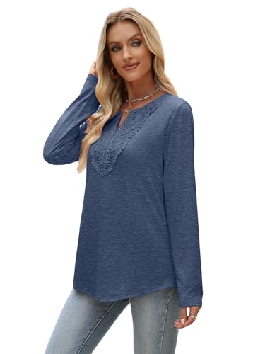 Image of XIEERDUO Boho Tops for Women Blouses Dressy Casual V Neck Long Sleeve Shirts Fall Outfits Trendy Vacation Clothes