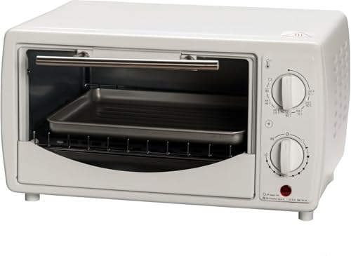 Compact Countertop Toaster Oven & Broiler with Timer Bake Broil Toast Functions, Retro Design | Space-Saving Mini Kitchen Appliance (White)