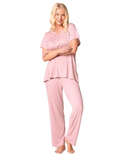 Suzy & Me Ladies Plus Size Soft Touch Jersey Pyjamas, Navy Blue with White Polka Dots (UK, Numeric, 26, 28, Regular, Regular, PINK)