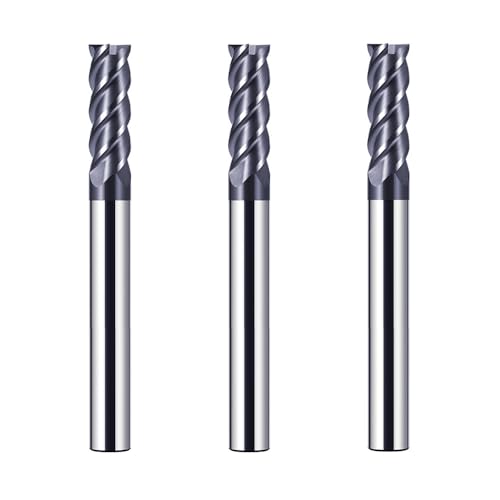 CREEYA 3 Piezas Fresa de metal duro 6mm, 4 dientes/4 Flautas CNC Fresas, HRC 55, Negro AlTiN revestimiento, Fresas Carburo de recta 6mm Para Acero Metal Madera Plásticos (6mm)