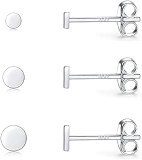 Sterling Silver Stud Earrings for Women, Tiny Flat Dot Earrings Set | Small Hypoallergenic Circle Stud Earrings | Dainty Round Tragus Cartilage Studs for Men Girls (2mm/3mm/4mm)
