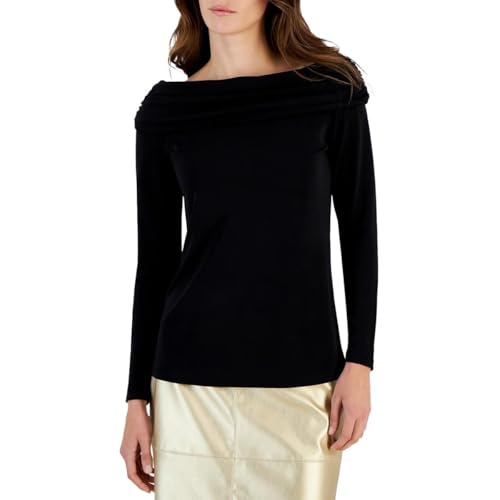 Haut en jersey mat uni d'exception Anne Klein, la sophistication des épaules dénudées