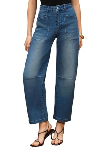 Image of EVALESS Barrel Jeans Women Baggy Stretchy Cropped Denim Pants