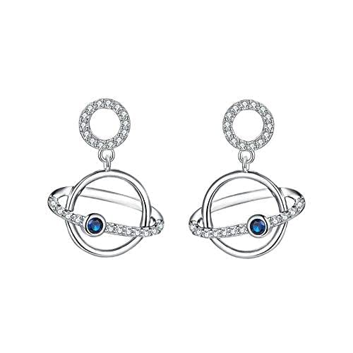 Boucles d'oreilles planète anti-allergie en argent 925 et cristal bleu véritable