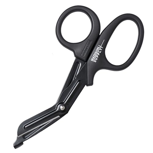 Madison Supply 7.5 Inches Premium Stainless Steel Nurse Scissors - Non-Stick Coated Blades Medical Scissors - Durable Fluoride-Coated Trauma Shears - Black