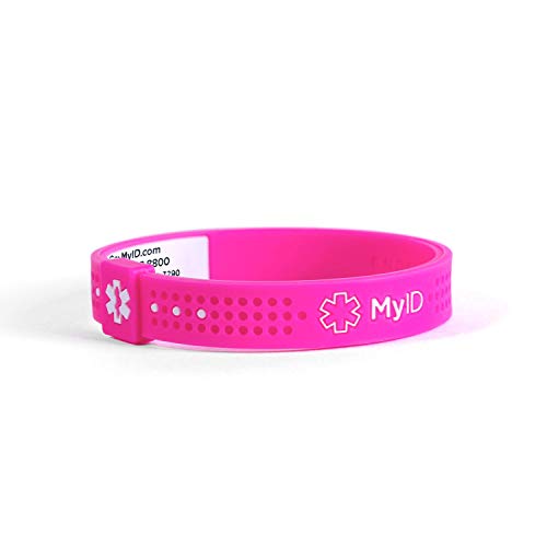 myID Sport Medical ID Silicone Bracelet for Diabetes Epilepsy Asthma Autism and more (Child Neon Pink)