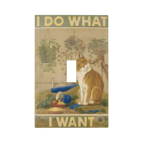 Decorative Light Switch Cover Plate Rustic Funny Cat Gardan Plant 1 Gang Wall Plate Oversized Single Toggle Wall Cover Plate Jumbo Electrical Switchplate Faceplate