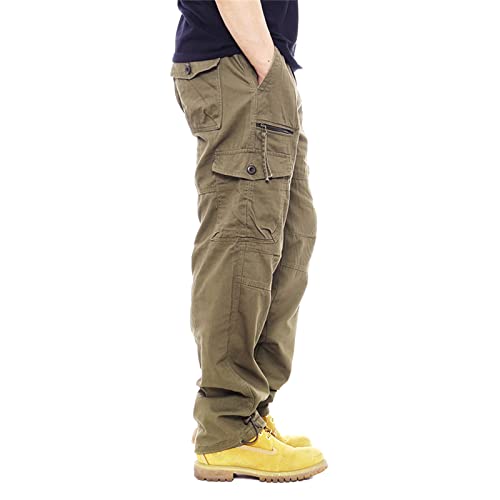 Mens Cotton Cargo Pants Work Camping Hiking Multi Pocket Straight Leg Pants