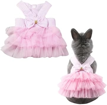 Bunny Dress Rabbit Tutu Skirt Holiday Outfit for Ferret Striped Pink,XS
