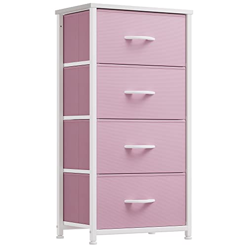 YITAHOME Dresser with 4 Drawers - Storage Tower Unit, Fabric Dresser for Bedroom, Living Room, Closets - Sturdy Steel Frame, Wooden Top & Easy Pull Fabric Bins Pink 11.8"D x 17.7"W x 37.4"H