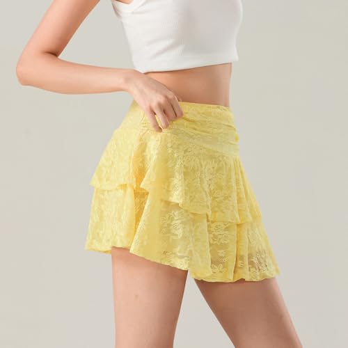 Women Y2k Lace Slip Skirt Low Rise Pleated Mini Skirt A-line Tiered Flowy Ruffle Half Slip Short Skirt Streetwear4
