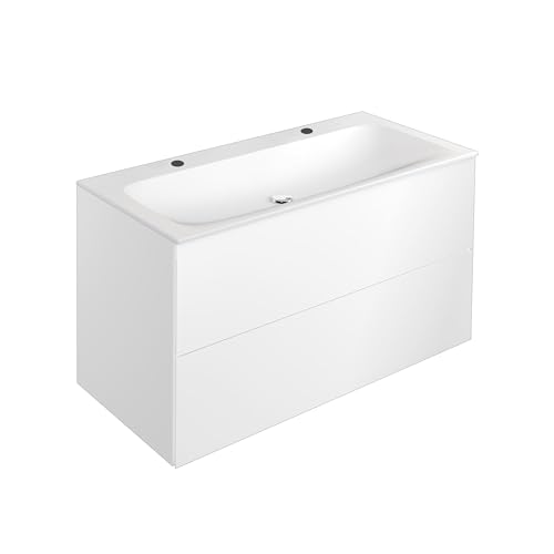 Keuco Badmöbelset Orchidee mit Keramik-Waschtisch, Waschbecken mit Unterschrank, Badezimmer-Möbelset, Waschbecken und Unterbau Hochglanz-weiß (120 cm)