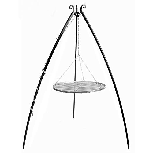 JS GartenDeko Dreibein Gestell H 200 cm aus Naturstahl Grill Tripod Grillständer Schwenkgrill CookKing 5 JS GartenDeko Schwenkgrill H 200 cm mit Grillrost Ø 80 cm aus Edelstahl Dreibein Grill Tripod Grillständer CookKing