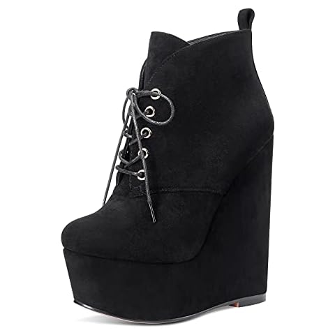 CASTAMERE Women's Wedge Ankle Boots Zipper Platform 6IN High Heels Booties Black Suede Shoes UK 12 Cover
