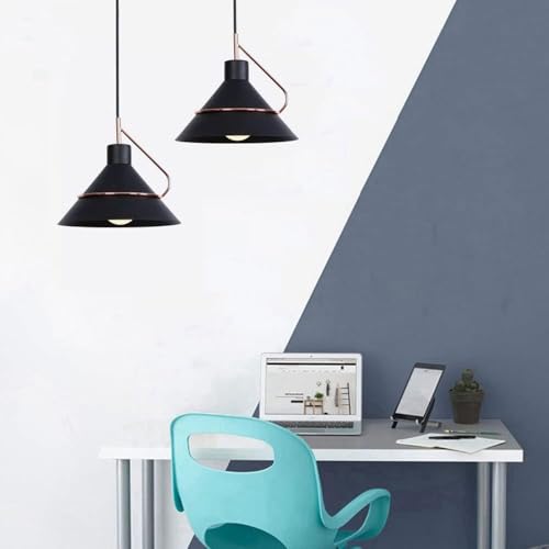 Lustre industriel en fer robuste suspension triangle noire E27 - 5