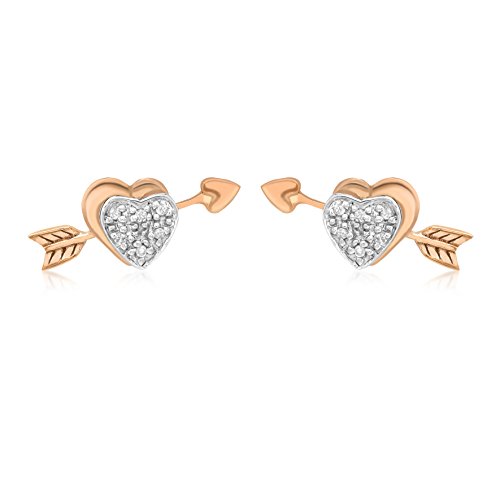 Puces doubles coeurs et flèche or 9ct bicolore diamants femme Carissima