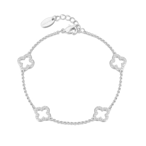 Image of Philip Jones Silver Plated Clover Bracelet Created with Zircondia® Crystals