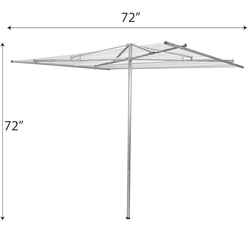 Household Essentials 17130-1 Rotary Outdoor Umbrella Drying Rack | Aluminum | 30-Lines with 210 ft. Clothesline,Silver