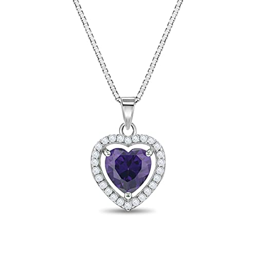 925 Sterling Silver Tiny Heart & Round Cubic Zirconia Pendant Necklaces for Young Girls - Lovely Shape Charm Necklaces for Little Girls & Preteens - Shiny Beautiful CZ Pendant Necklace for Children