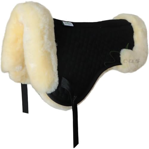 Woolous Sheepskin Half Pad, Lambskin Fleece Wool Lined Half Pad for English Horse Saddle (Beige and Black)