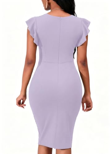 Image of PerZeal Women's 2026 Flutter Sleeve Bodycon Midi Dress Sexy Crew Neck Knit Ruffle Wear to Work Cocktail Party Pencil Dresses