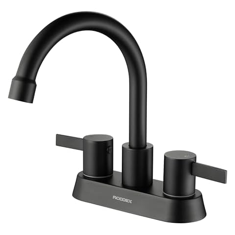 RODDEX Bathroom Sink Faucet 4 Inch Centerset 2 Handle Lavatory Vanity Faucet with Two Water Supply Lines and 360 Rotating Faucet Fits 2 Hole for Bathroom Sink Vanity RV Restroom, Matte Black Cover