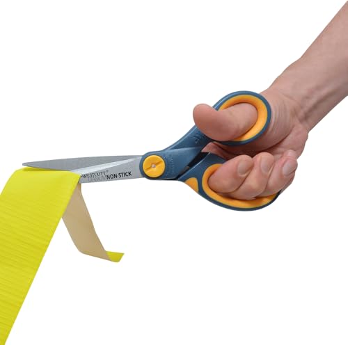 Tesoura antiaderente reta Westcott 16550, 20 cm, pacote com 2 unidades, cinza/amarelo