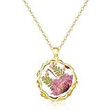 Hefestus Birth Flower Necklaces for Women,November Month Real Pressed Flower Necklace,Boho-Style Personalized Jewelry, Handmade Floral Pendant,Thoughtful Gift for Christmas,Birthday|18" (Gold)