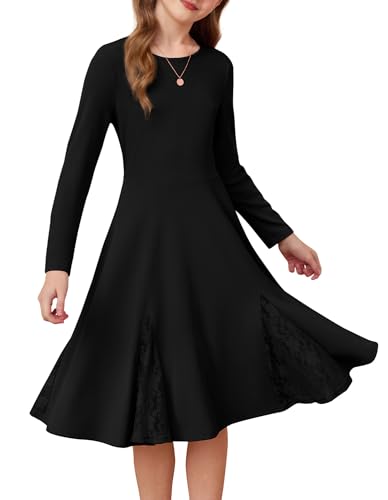 GRACE KARIN Girls Long Sleeve Dress Lace Hem Knit Fall Winter Pullover Dresses for Girls 5-12Y