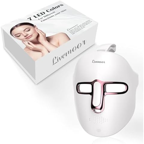 SDKWDH Led Face Mask Light Therapy, 7-1 Colors LED Facial Skin Care Mask, Red Light Therapy Mask for Face, White Cover