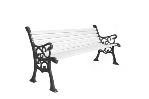 Image of Amazon Brand - Solimo Cast Iron 3 Seater Garden Bench | Durable Outdoor Park Bench for Balcony Patio Terrace, Living Room | Ideal Outdoor-Indoor Seating Furniture (White)
