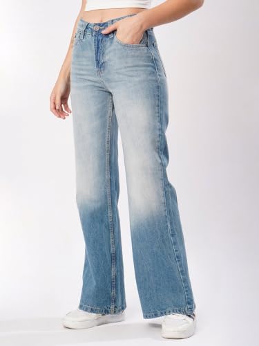 Image of BENE KLEED Women's Blue Pure Cotton Solid Jeans | Jeans | Plain-Bootcut Fit