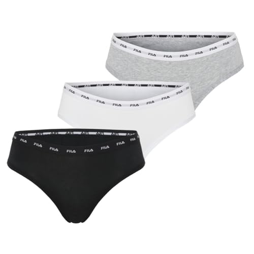 FILA Bragas para Mujer, algodón, Ropa Interior Femenina, hipoalergénica y Suave (Juego de 3), Negro/Gris/Blanco, XS