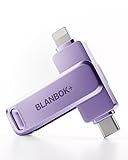 BLANBOK+ MFi Zertifizierter USB C Stick für iPhone 15, 3 in 1 Memory Stick, Externer Speicher für Lightning/iPhone/iPad/Android Handy/Laptop/PC (Violett, 64, GB)