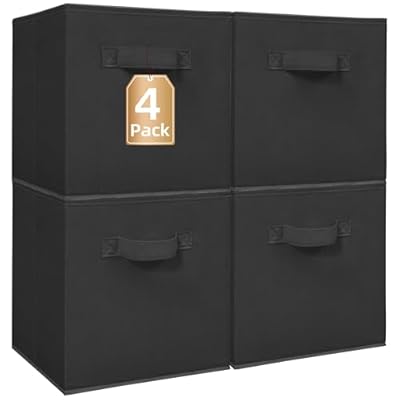 STORAGE MANIAC Storage Cubes, 11 Inch Collapsible Storage Bins with Handles, 4 Pack Fabric Foldable Bins for Organization, Durable Storage Bins for Closet, Shelves, Offices, Toys, 4-Pack Black