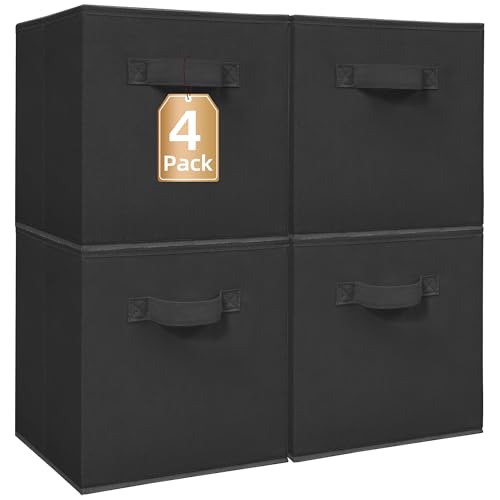 STORAGE MANIAC Storage Cubes, 11 Inch Collapsible Storage Bins with Handles, 4 Pack Fabric Foldable Bins for Organization, Durable Storage Bins for Cl