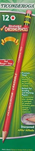 Ticonderoga Erasable Checking Pencils with Eraser, Pre-sharpened, Red, 12-Pack (14259)