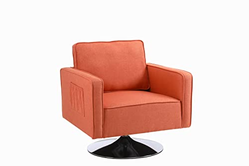 Mcltopz Swivel Accent Chair Armchair, Modern Linen Fabric Upholstered Accent Swivel Chair, Comfy 360° Swivel Chair 30.7''W Single Sofa Chair W/Silver Chrome Base For Living Room Bedroom (Orange) #TOP4