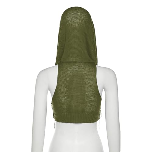 Image of Women's Knitted Hoodie Sweater Vest Sexy Sleeveless Hollow Out Hooded Crop Top Draped Sweatshirt Streetwear