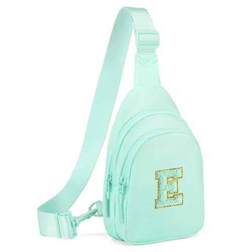 Small Initial Sling Bag for Girls & Women - Cute Crossbody Fanny Pack Gift Light Green E