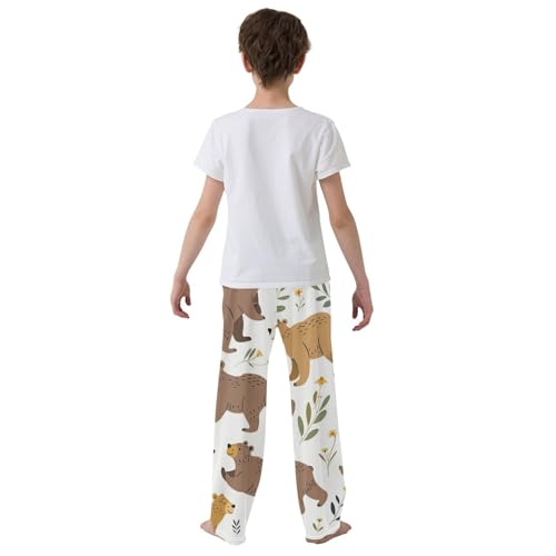 Bear Florals Boys Long Pants Soft Trousers Elastic Waist Kids Lounge Bottoms with Pockets S-XL3