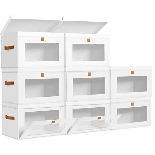 Image of DIMJ Storage Bins with Lids - 8 Pack Large Fabric Closet Organizer with Window & Handles, Collapsible Decorative Storage Boxes for Shelves Under Bed, Books Clothes Blankets Sweaters Organization