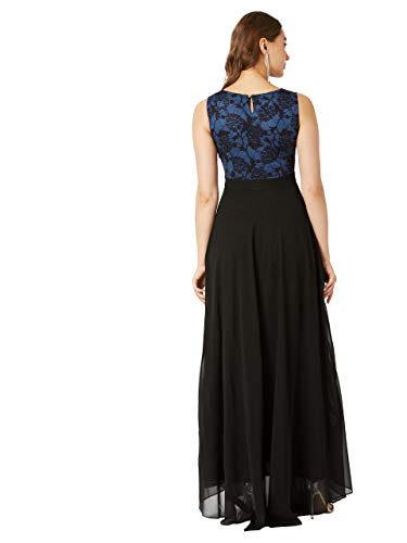 Image of Miss Chase Women's Brick Red & Dusty Green Boat Neck Sleeveless Self Design Lace Overlaid Regular Dress