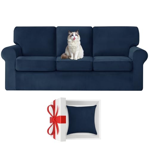 Housse canapé 3 places Ektorp extensible velours bleu royal 7 pièces - 2