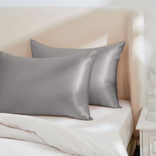 Image of THXSILK 100% Mulberry Silk Pillow Case, 30 Momme Silk Pillowcase for Hair and Skin, Hypoallergenic Soft Breathable Pillow Cover with Hidden Zipper, 1pc(Grey, Standard 20 inchx26 inch)