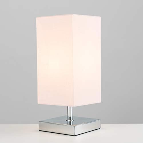 Pair of - Modern Square Polished Chrome Touch Table Lamps with a Pink Shade