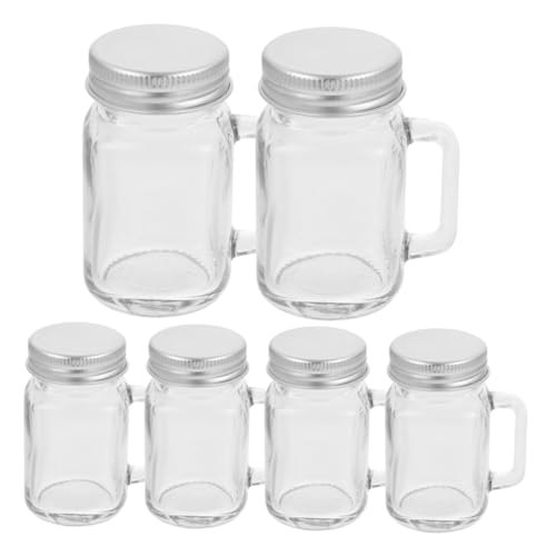 POPETPOP 6 Piezas Mini Copa de Masón vasos de tarro de albañil taza de tarro de albañil tarro de albañil tazas frascos para mermelada Contenedores de especias de viaje Vidrio Transparent