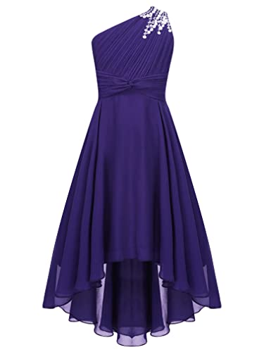 FEESHOW Junior Girls Sequin One Shoulder Pageant Formal Dress Chiffon High Low Bridesmaid Dress for Wedding Party Gown3