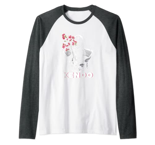 Kendo Espada Katana Flor Japón Artes Marciales Samurai Ninja Camiseta Manga Raglan